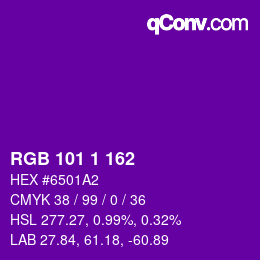 カラーコード: RGB 101 1 162 | qconv.com