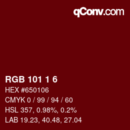 颜色代码: RGB 101 1 6 | qconv.com