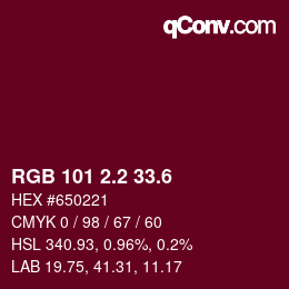カラーコード: RGB 101 2.2 33.6 | qconv.com