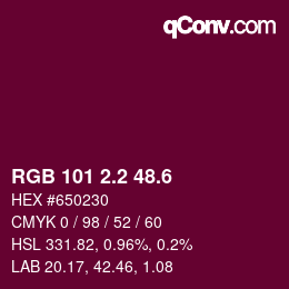 カラーコード: RGB 101 2.2 48.6 | qconv.com