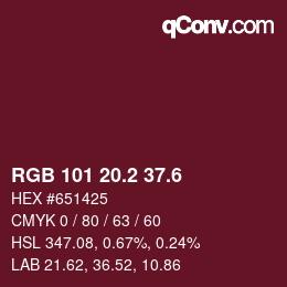 カラーコード: RGB 101 20.2 37.6 | qconv.com