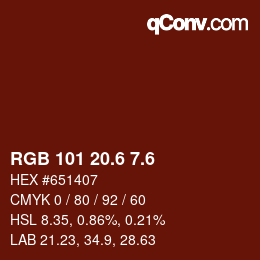 カラーコード: RGB 101 20.6 7.6 | qconv.com