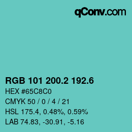 カラーコード: RGB 101 200.2 192.6 | qconv.com