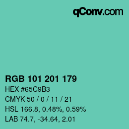 Color code: RGB 101 201 179 | qconv.com