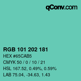 Color code: RGB 101 202 181 | qconv.com