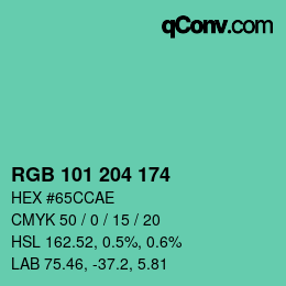 Color code: RGB 101 204 174 | qconv.com