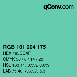 Color code: RGB 101 204 175 | qconv.com