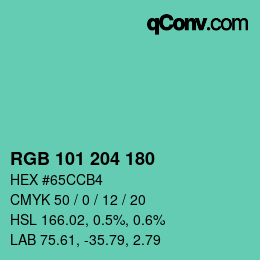 Color code: RGB 101 204 180 | qconv.com