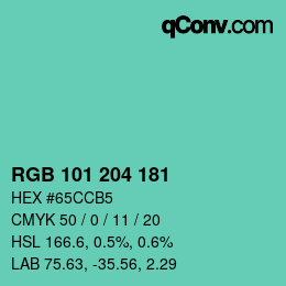 Color code: RGB 101 204 181 | qconv.com