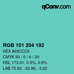 Color code: RGB 101 204 192 | qconv.com