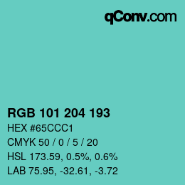 Color code: RGB 101 204 193 | qconv.com