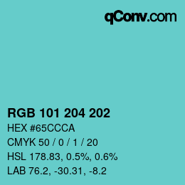 Color code: RGB 101 204 202 | qconv.com