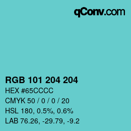 カラーコード: RGB 101 204 204 | qconv.com