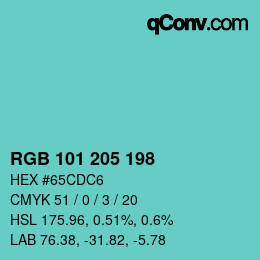 Color code: RGB 101 205 198 | qconv.com