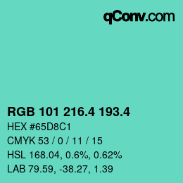 カラーコード: RGB 101 216.4 193.4 | qconv.com