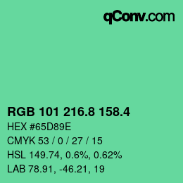 カラーコード: RGB 101 216.8 158.4 | qconv.com