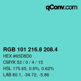 カラーコード: RGB 101 216.8 208.4 | qconv.com