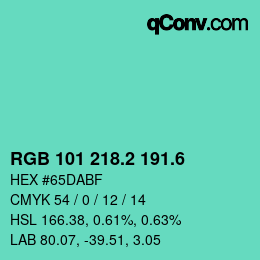 カラーコード: RGB 101 218.2 191.6 | qconv.com