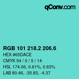 カラーコード: RGB 101 218.2 206.6 | qconv.com