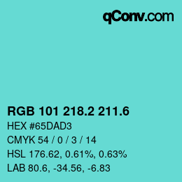 カラーコード: RGB 101 218.2 211.6 | qconv.com