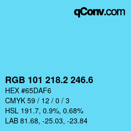 カラーコード: RGB 101 218.2 246.6 | qconv.com