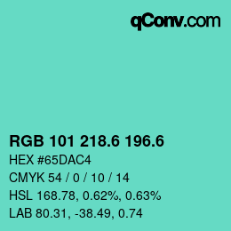 カラーコード: RGB 101 218.6 196.6 | qconv.com