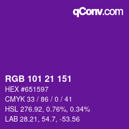 Color code: RGB 101 21 151 | qconv.com