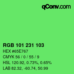 カラーコード: RGB 101 231 103 | qconv.com