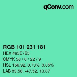 カラーコード: RGB 101 231 181 | qconv.com