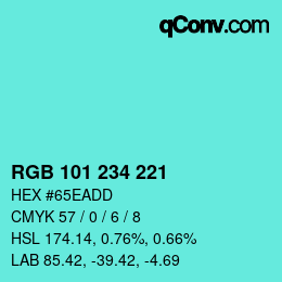 Color code: RGB 101 234 221 | qconv.com