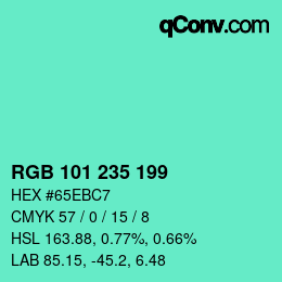 カラーコード: RGB 101 235 199 | qconv.com