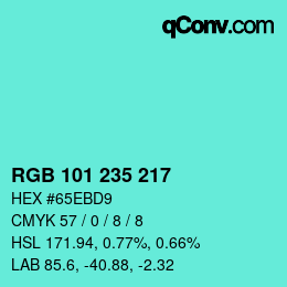 Farbcode: RGB 101 235 217 | qconv.com