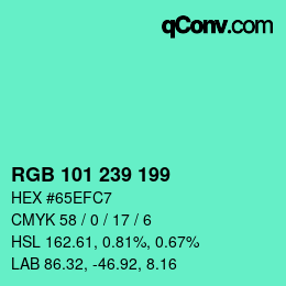 Color code: RGB 101 239 199 | qconv.com