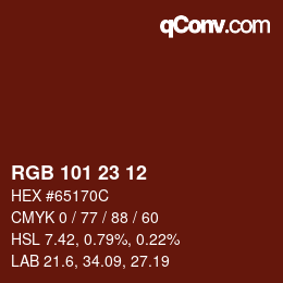 Color code: RGB 101 23 12 | qconv.com