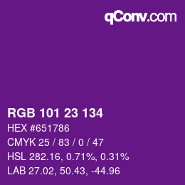 Color code: RGB 101 23 134 | qconv.com
