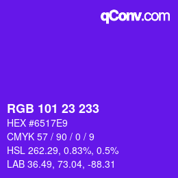 Color code: RGB 101 23 233 | qconv.com