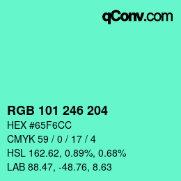 Color code: RGB 101 246 204 | qconv.com