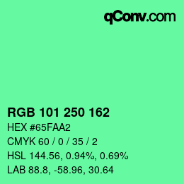 カラーコード: RGB 101 250 162 | qconv.com