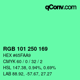 カラーコード: RGB 101 250 169 | qconv.com