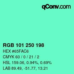 Color code: RGB 101 250 198 | qconv.com