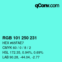 Color code: RGB 101 250 231 | qconv.com