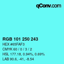 Color code: RGB 101 250 243 | qconv.com