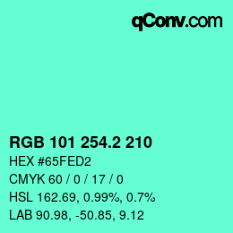 カラーコード: RGB 101 254.2 210 | qconv.com
