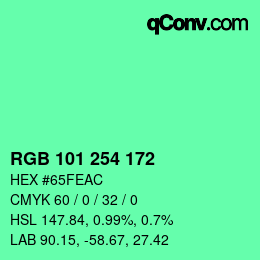 Color code: RGB 101 254 172 | qconv.com