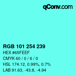 Color code: RGB 101 254 239 | qconv.com