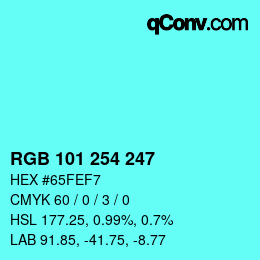 Color code: RGB 101 254 247 | qconv.com