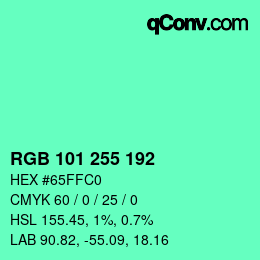 Color code: RGB 101 255 192 | qconv.com