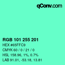Color code: RGB 101 255 201 | qconv.com