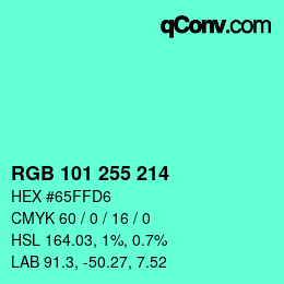 Color code: RGB 101 255 214 | qconv.com