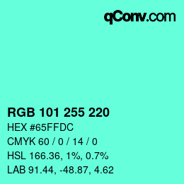 Color code: RGB 101 255 220 | qconv.com